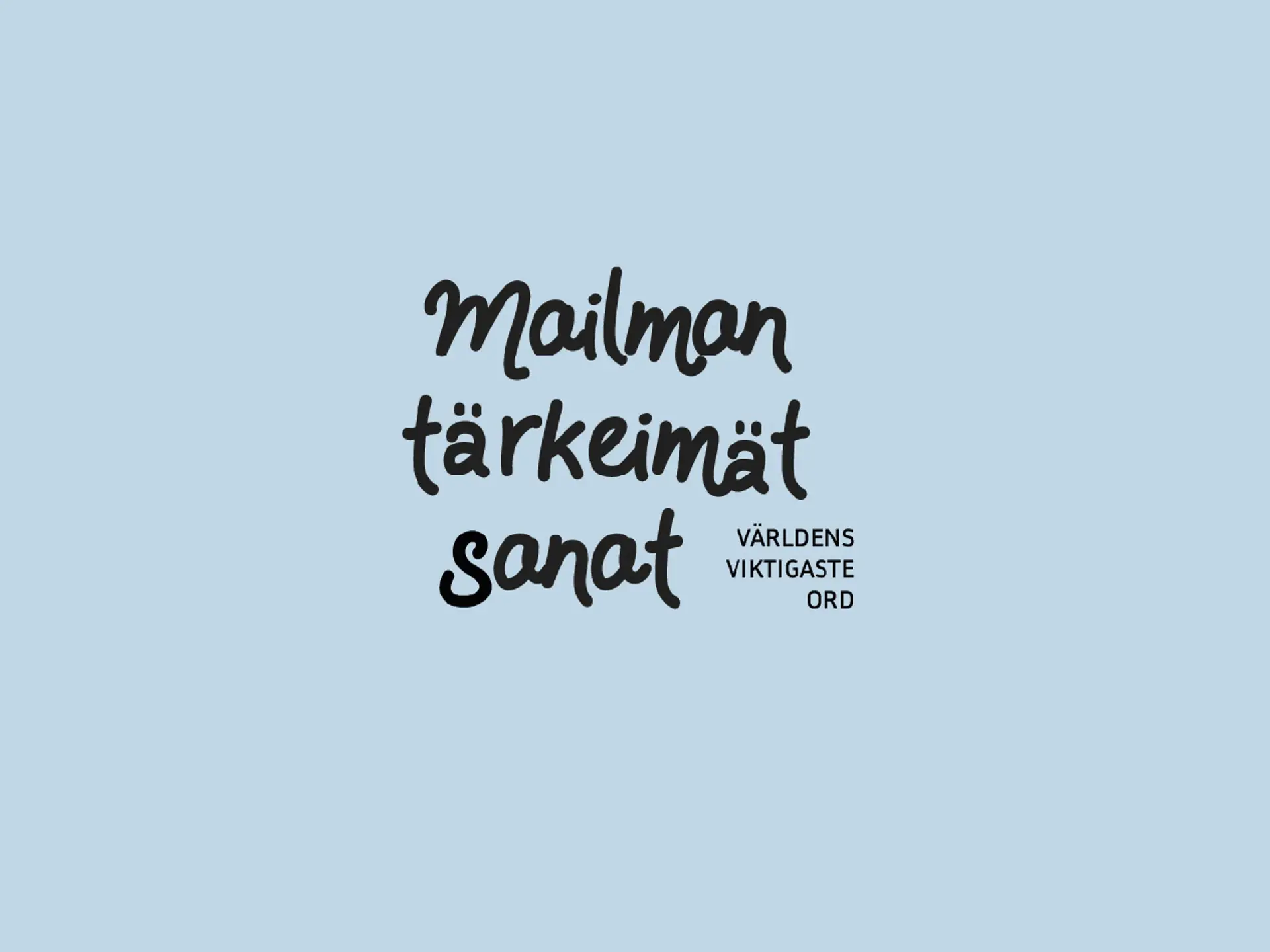 Svart text med orden världens viktigaste ord på svenska och meänkieli.